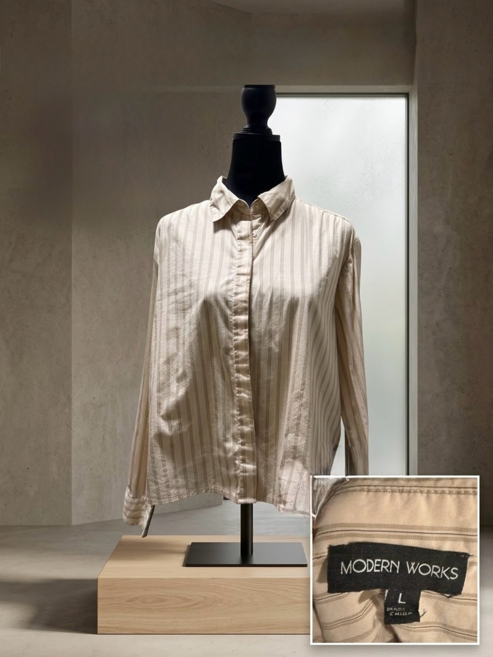 Modern Works Cream Striped Button-Front Women's Blouse